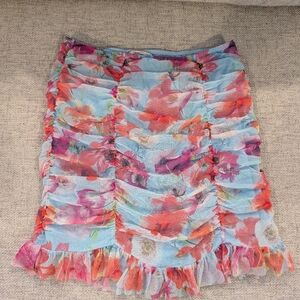 Victoria's Secret Floral Mini Skirt - Blue and Pink